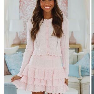 Pink Knit Cardigan and Skirt Set